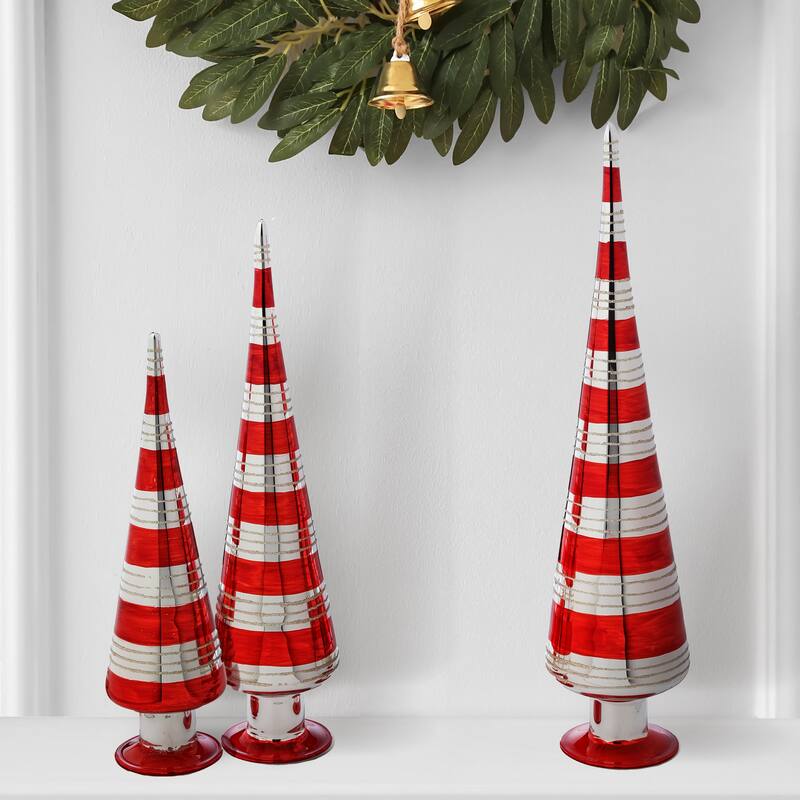 12-18" Glass Stripe Tree Set of 3 - Multi