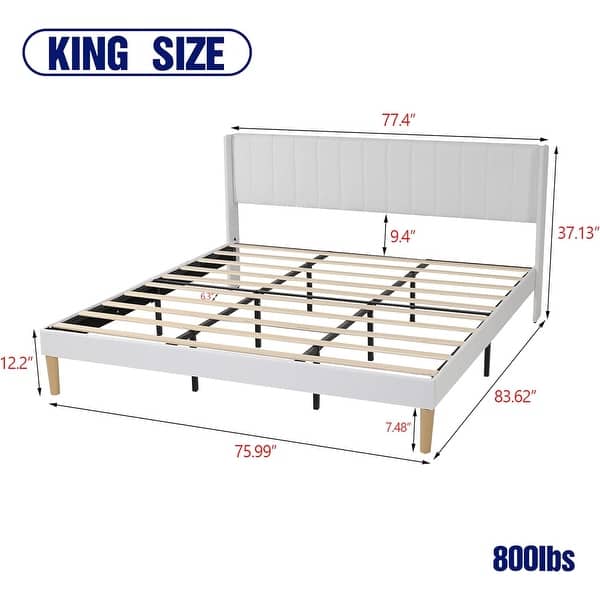 dimension image slide 18 of 25, AUFANK Upholstered Platform Bed Frame with Headboard Wooden Slats Support