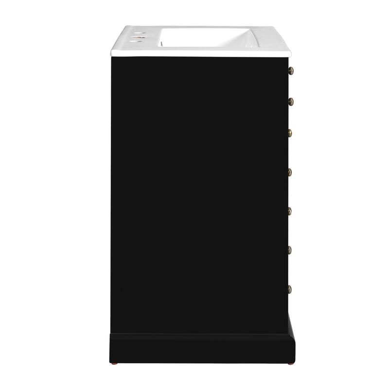 Roomfitters 24" Vanity with Ceramic Sink, Bathroom Cabinet with Drawer and 2 Soft Closing Doors, Compact Storage, Black
