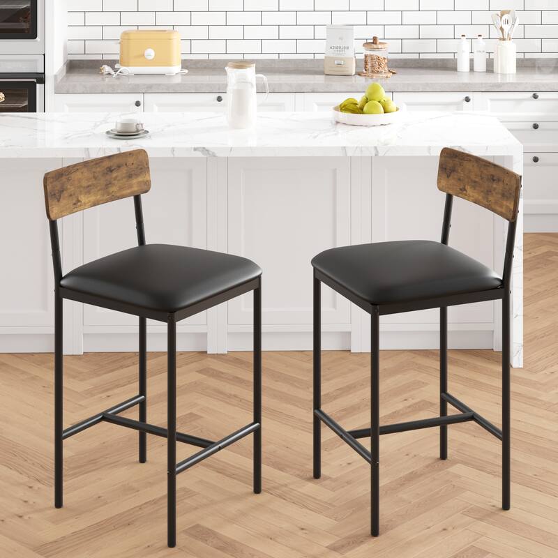 Bar Stools Set of 2, Kitchen Bar Stools with Footrest - Brown
