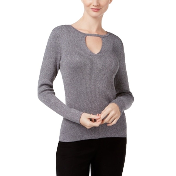 INC International Concepts Women's Petite Cutout Sweater Silver P/S - Small Petite