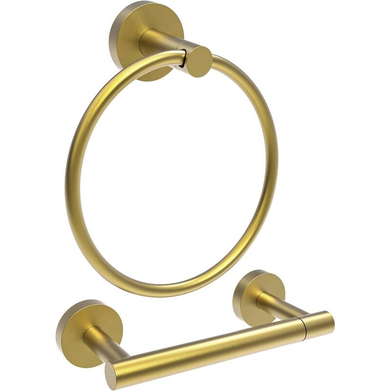 2-Piece Wall Mount Hardware Set 304 Stainless Steel Toilet Paper Holder and Towel Ring - Gold