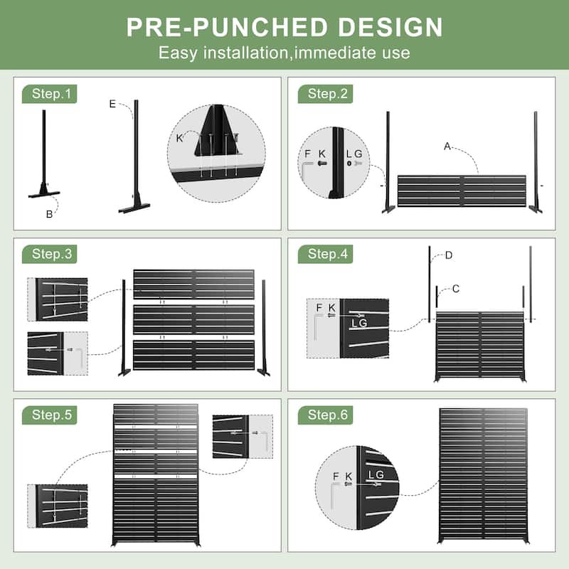Dovelina 6ft.Outdoor Freestanding Metal Privacy Screen Decorative Garden Fence - 72"x94"