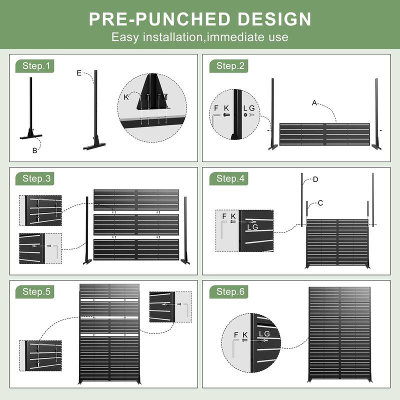 Outdoor Privacy Screen with Stand for Patio Garden Metal Fence Set of 2