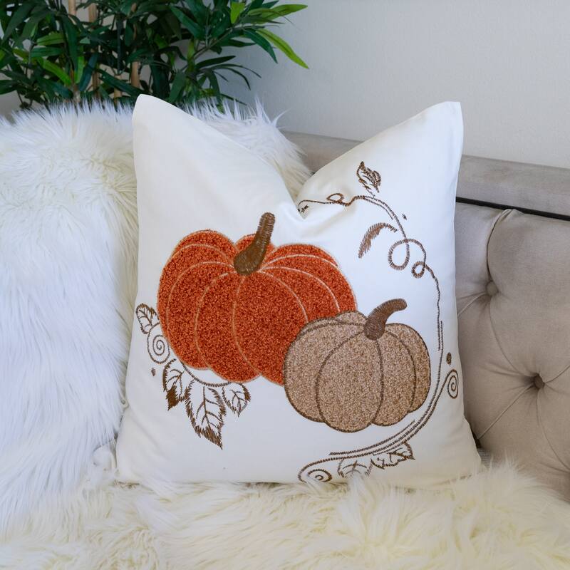 Pumpkin Embroidered Cotton Throw Pillow