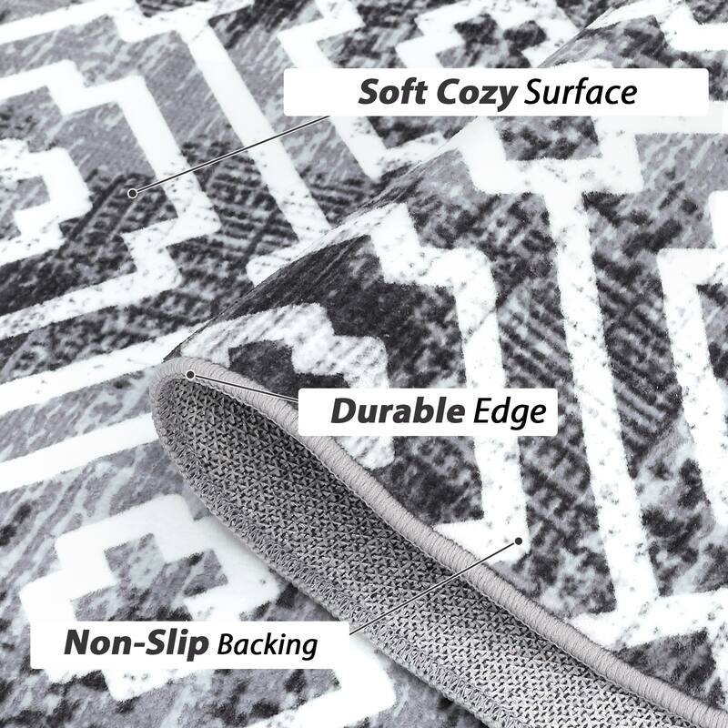 Geometric Area Rugs for Living Room Bedroom Distressed Washable Accent Rug Non-Slip Low Pile Carpet