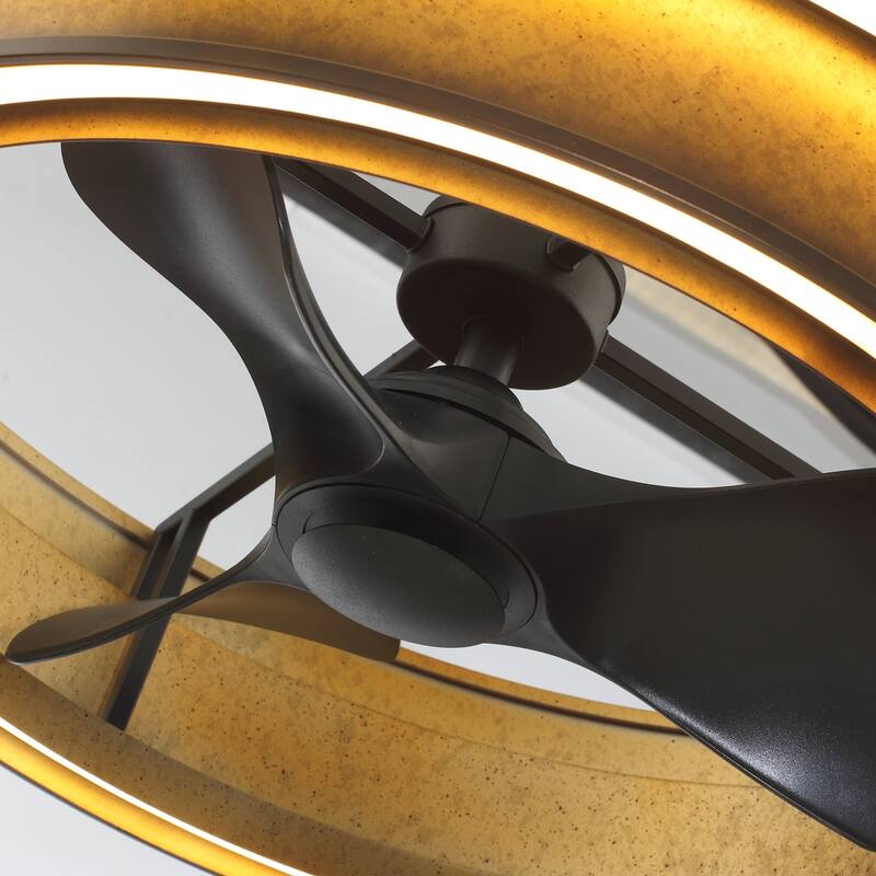 Ceiling Fan 32" Perimost 3-Blade Modern Gold Caged LED