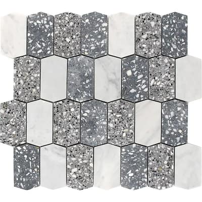 Apollo tile 11 x 13 Stellare Honed White Light Gray Terrazzo, Carrara Marble Tile (5.3 sq ft/case) - 5 Pack