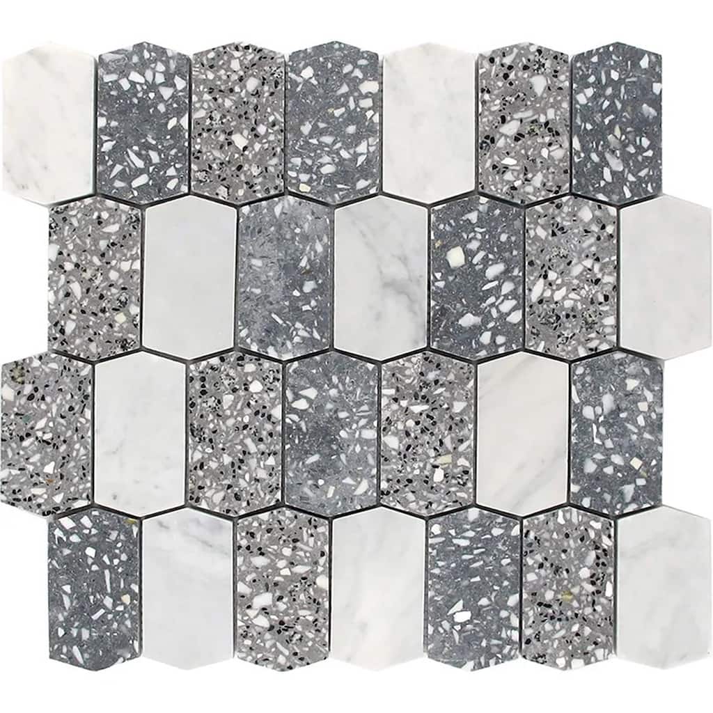 Apollo tile 11 x 13 Stellare Honed White Light Gray Terrazzo, Carrara Marble Tile (5.3 sq ft/case) - 5 Pack