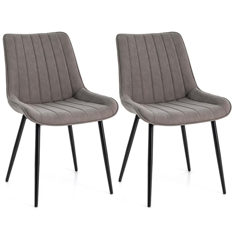 Costway Dining Chair Set of 2 Upholstered Leisure Chairs with Metal - See Details - Grey