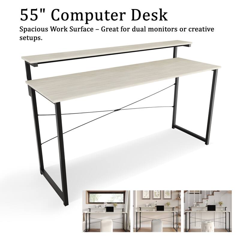CraftPorch Minimalist 55-Inch Metal Computer Desk With Shelf