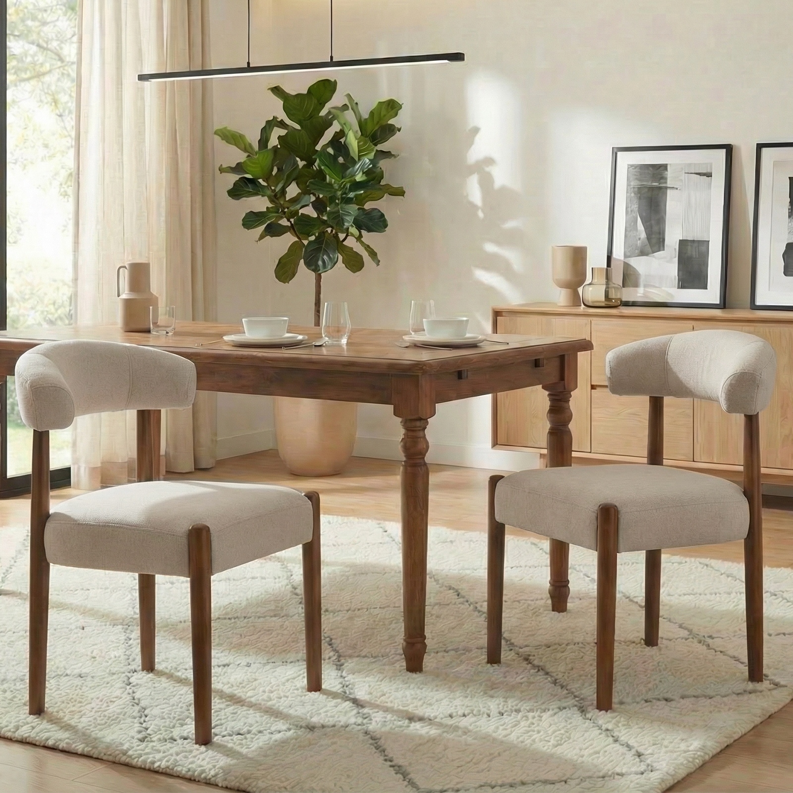 Wooden Dining Chairs Modern Upholstered Dining Room Chairs with Walnut Wood Legs