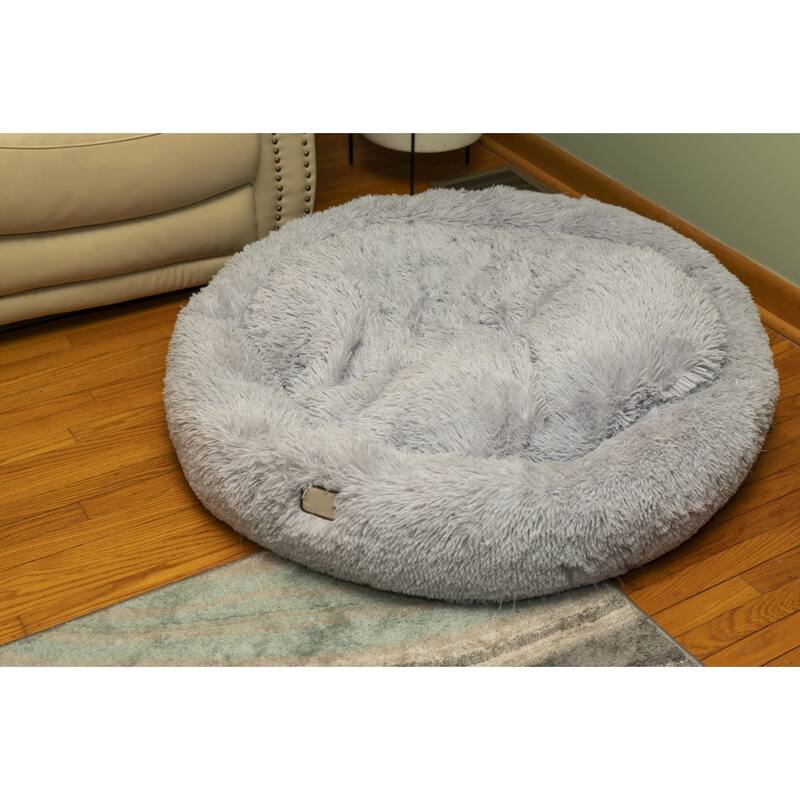 Extra Large, Fluffy Gray Round Cat Bed - Estra Large