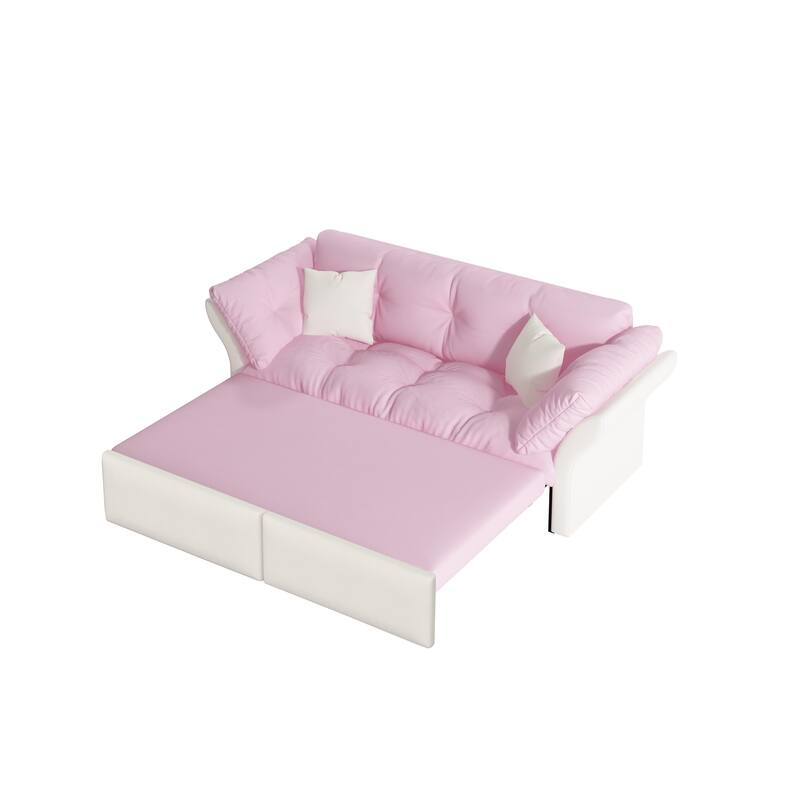 74.8" Queen Pull Out Sofa Bed, 3-in-1 Convertible Sleeper Tufted Sofa with 2 Soft Pillows,Multi-Functional Velvet Loveseat Bed