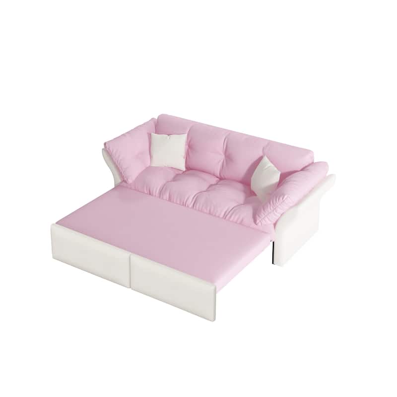 Queen Pull Out Sofa Bed, 3-in-1 Convertible Sleeper Tufted Sofa with 2 Soft Pillows, Velvet Loveseat Bed