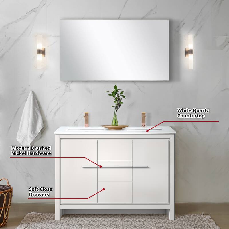 Lafarre Bath Vanity with Quartz Top, Sink, Mirror and Rose Gold Faucet