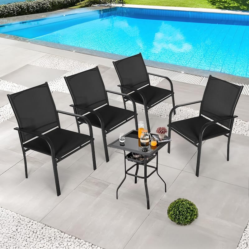 Outdoor Patio Dining Chairs Set of 4, Metal Frame Textilene Fabric Chairs with Armrest