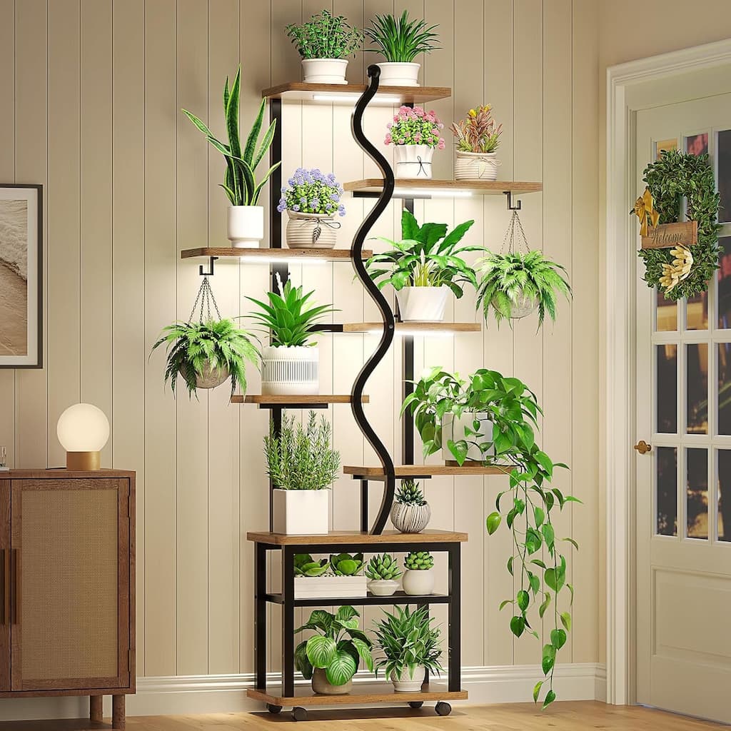 Plant Stand with Grow Light Plant Rack with Wheels Display Shelves