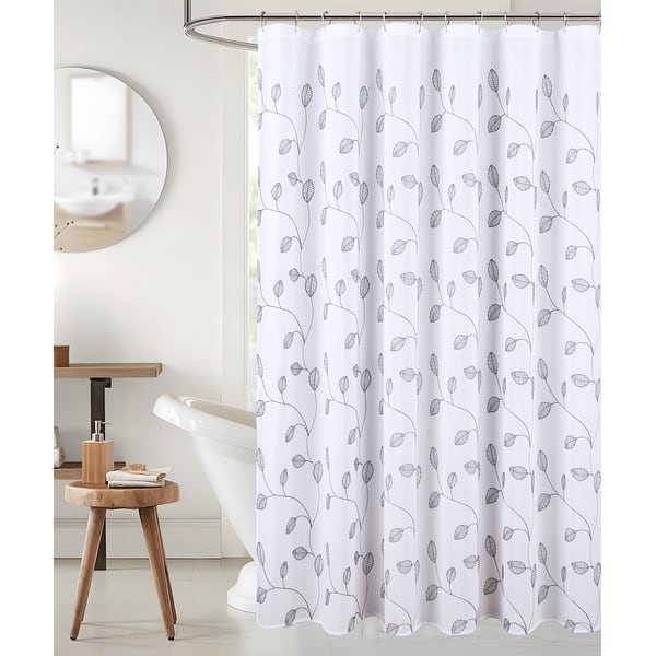 Leaf Embroidered Textured Shower Curtain - Silver