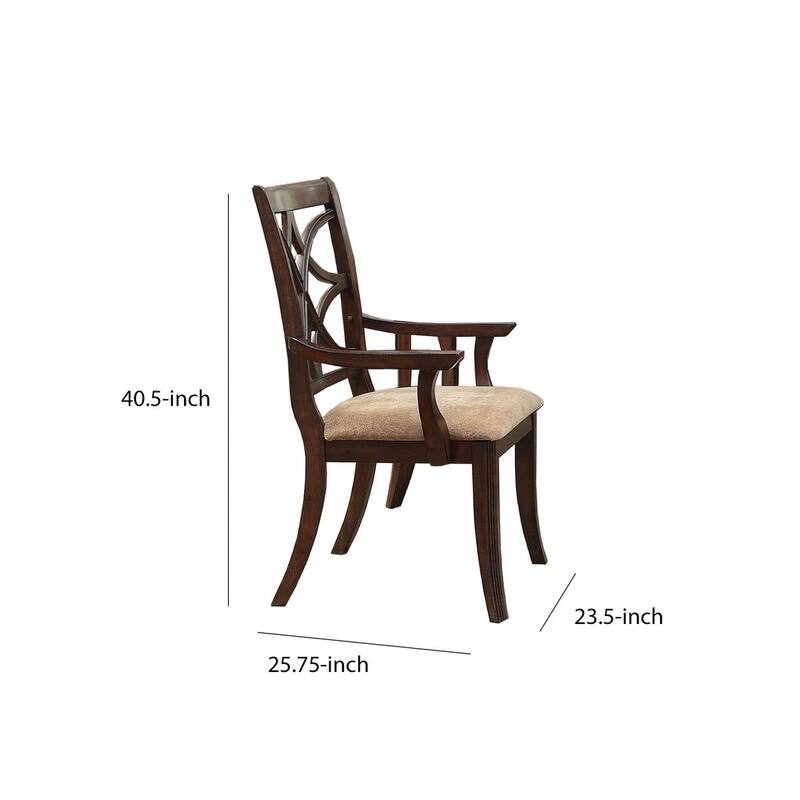 Solid Wooden Arm Chair With Fabric Seat, Cherry Brown & Beige (Set Of 2) - 27" x 23" x 44"