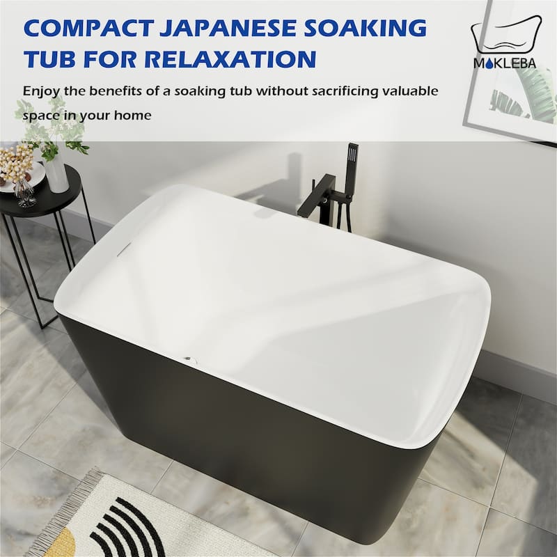 47 in.L x 27.55 in.W Japanese Soaking Acrylic Freestanding Flatbottom Bathtub Reversible Drain