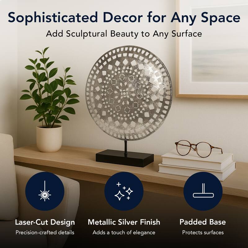 American Art Decor Distressed Silver Metal Medallion Sculpture - Black