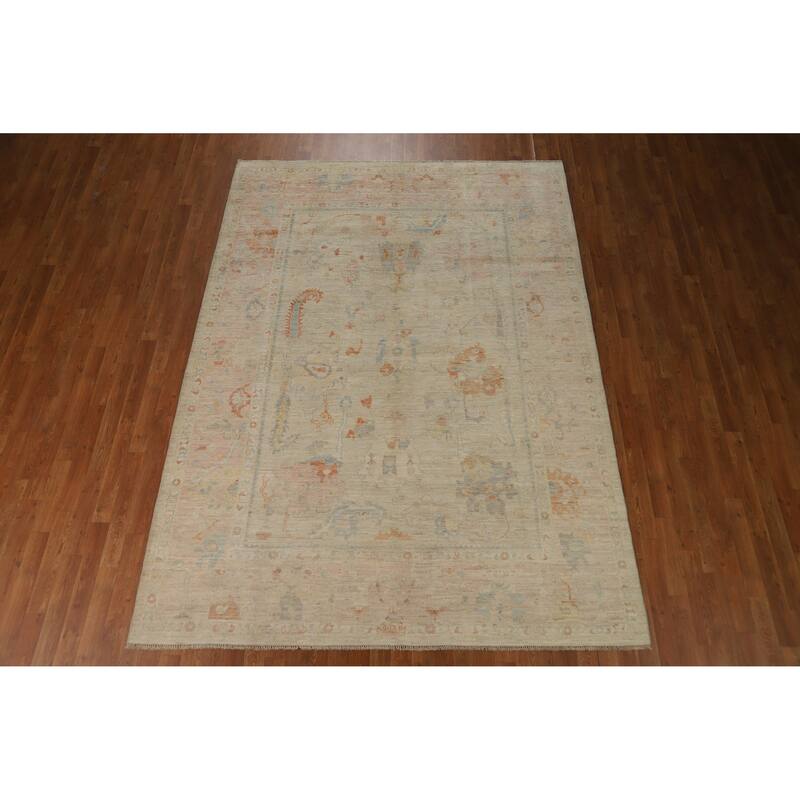 Oushak Turkish Area Rug Vegetable Dye Hand-Knotted Wool Carpet - 6'11"x 9'7"