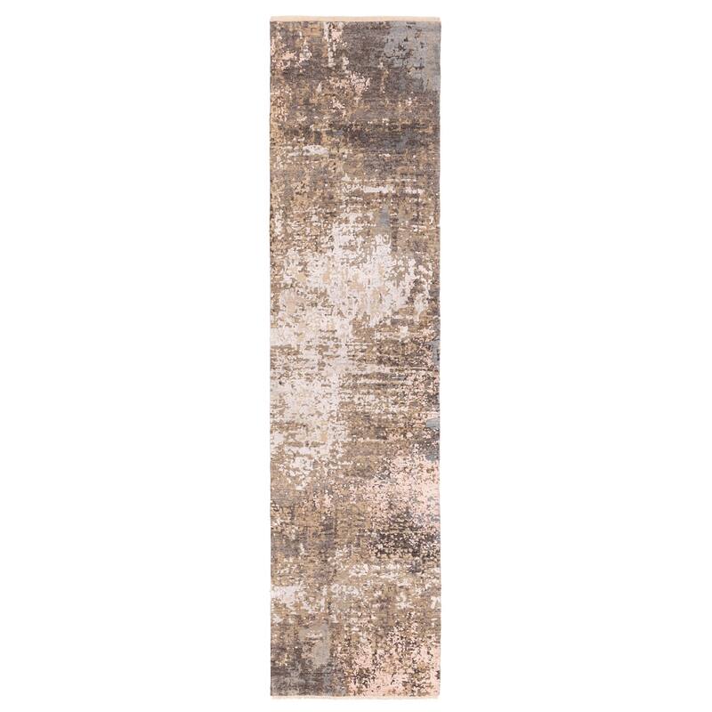 ECARPETGALLERY Hand-knotted Legacy Taupe Silk, Wool Rug - 2'5 x 10'3