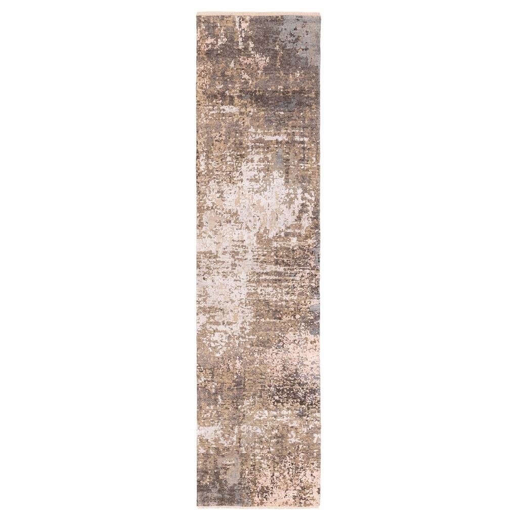 ECARPETGALLERY Hand-knotted Legacy Taupe Silk, Wool Rug - 2'5 x 10'3