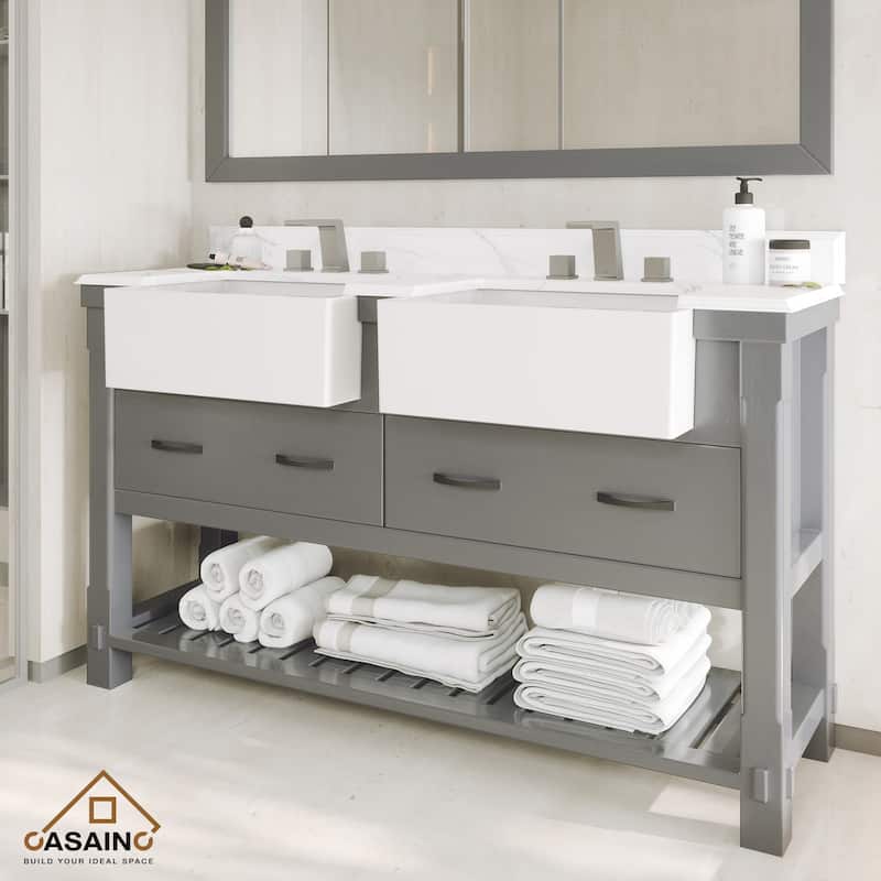 CASAINC 36"48"60" Farmhouse Bathroom Vanity with Sink in Grey