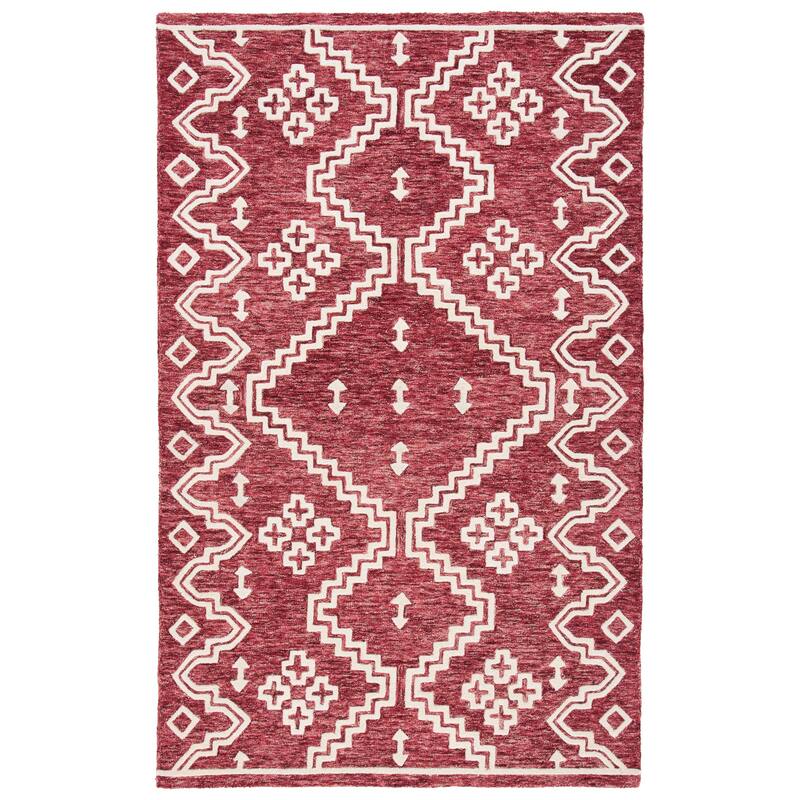 SAFAVIEH Handmade Abstract Ruveyda Modern Wool Rug - 6' Square - Red/Ivory