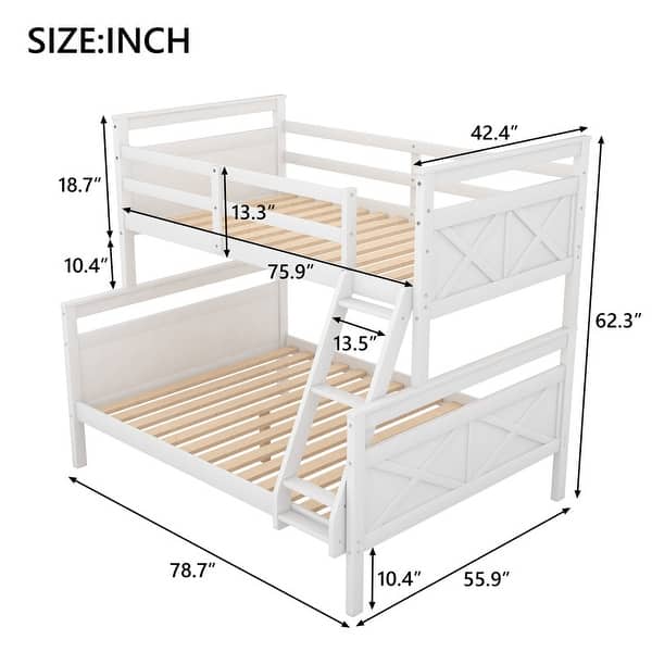 White Twin over Full Bunk Bed with X-Shaped Pattern Headboard Footboard ...