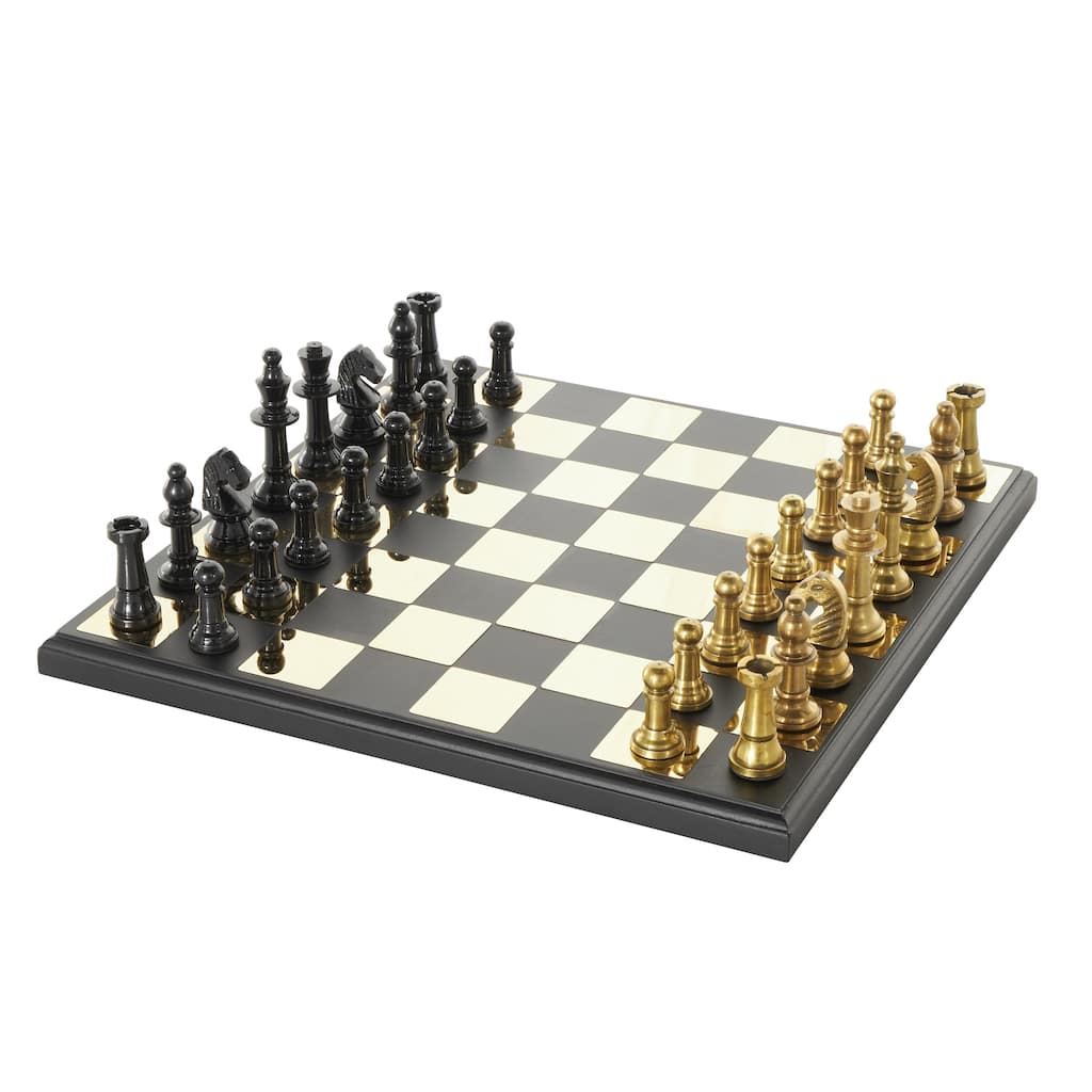 Aluminum Metal Chess Game Set - Gold or Black - Roche River Decor
