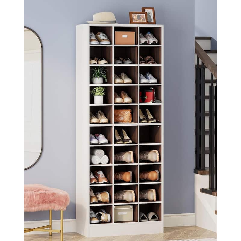 10-Tier Tall Shoe Storage Cabinet Wooden Shoe Rack with 30 Cubbies