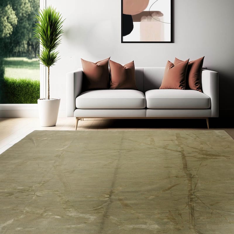 Hand Knotted Modern Moss Tibetan Wool Modern Oriental Area Rug - 9' x 12'