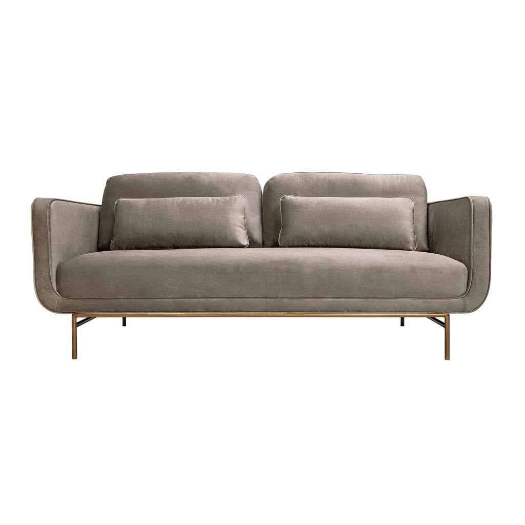 Alz 77 Inch Sofa, 2 Throw Pillows, Track Arms, Fossil Gray Velvet