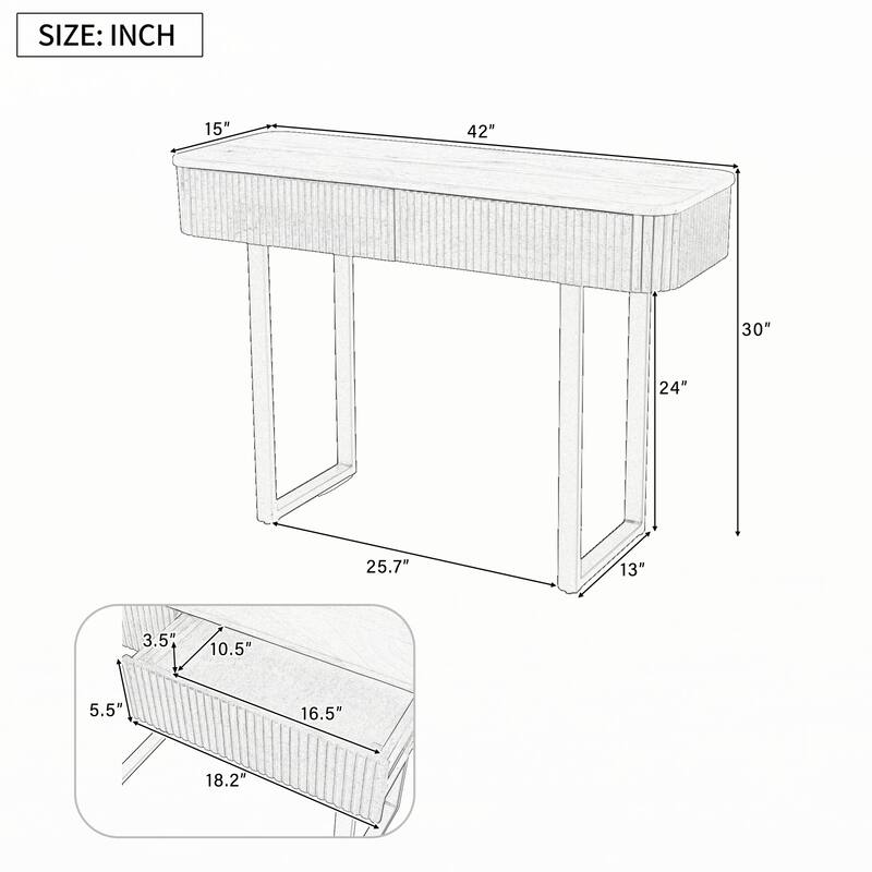 Solid Wood Entryway Table with Fluted Design,Natural+Black