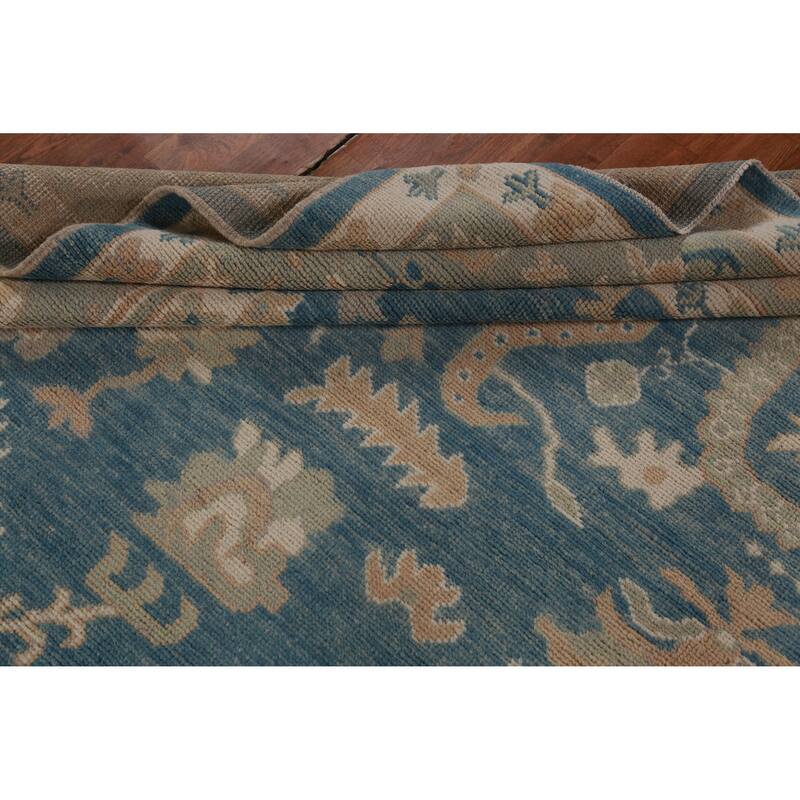Hand Knotted Oriental 100% Wool Carpet Transitional All-Over Navy Blue & Blues Oushak Area Rug - 12' 0'' X 8' 9''
