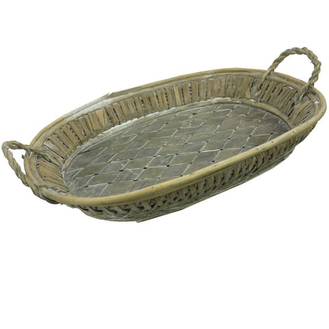 ABN5E144-GY Wooden Boat Shape Tray w/Wood Handles, Gray Wash