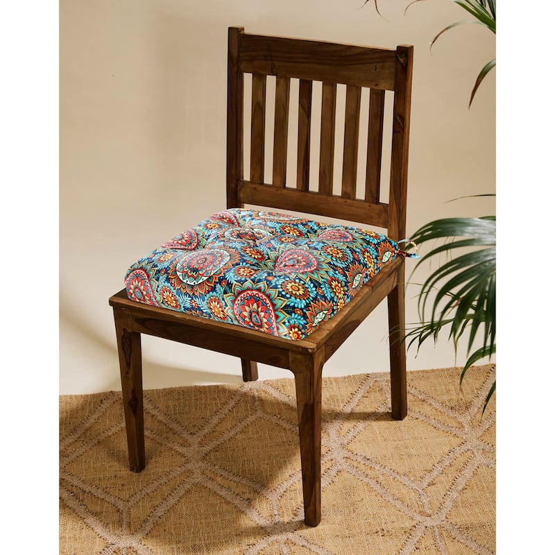 Luxurious Handmade 16-Inch Square Thick Tufted Indoor Dining Chair Seat Cushions with Ties