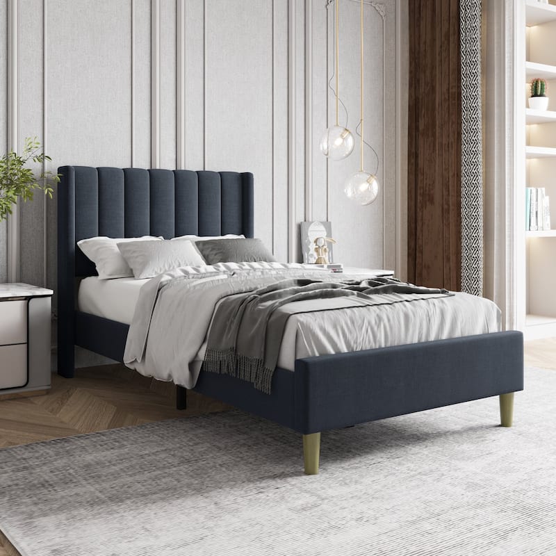 Aufank Bed Frame Upholstered Platform with Wooden Slats, Noise-Free