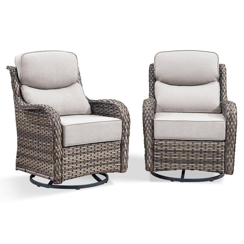 Arcadia 3-Piece Wicker Patio Swivel Glider Chairs with 6-Inch Thick Cushions and Side Table