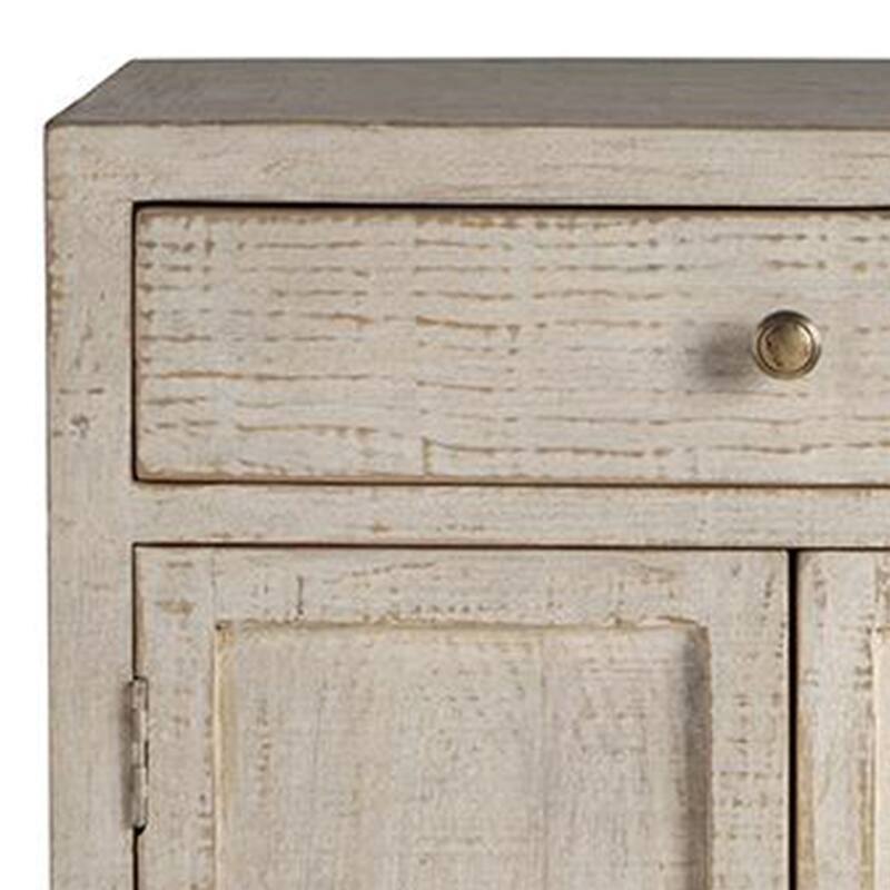 Lia Small Accent Cabinet, 2 Door, Drawer, Antique Style Whitewash Wood