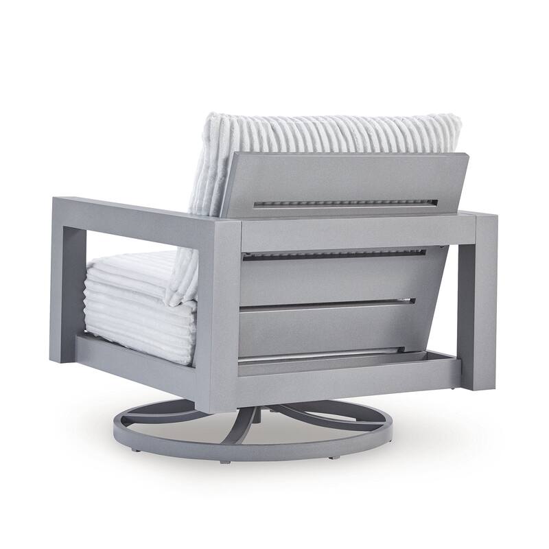 Signature Design by Ashley Moonlight View Gray/White Outdoor Swivel Chair with Cushion - 34"W x 38"D x 37"H