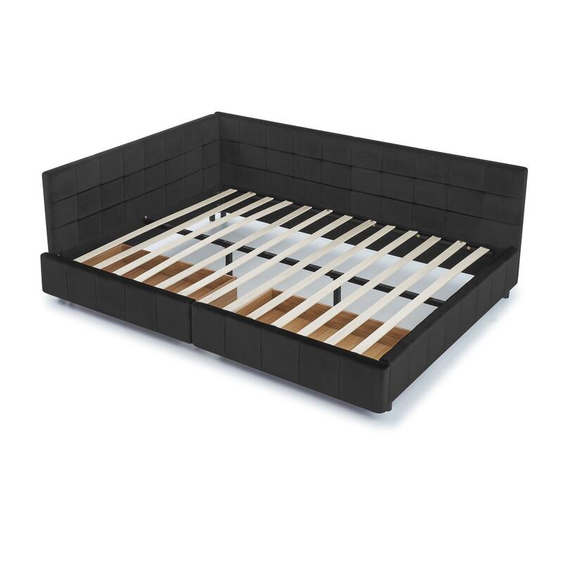 Queen Size Velvet Upholstered Bed Frame with Storage, Backrest, and Armrests for Bedroom or Living Room