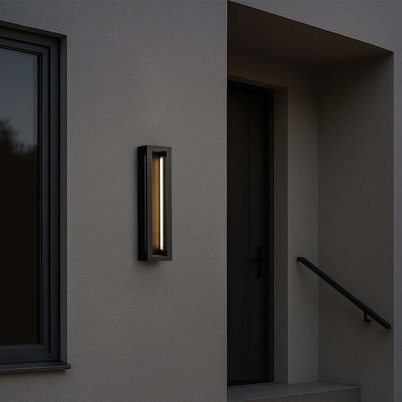 Modern Outdoor Wall Light with Dusk to Dawn Sensor Matte Black 30W Integrated LED with Acrylic Shade for Garage Entryway