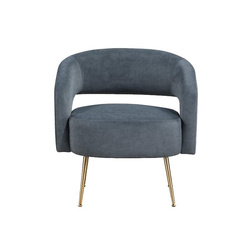 Noel Accent Chair, Curved Open Back, Dark Gray Velvet, Gold Metal Legs