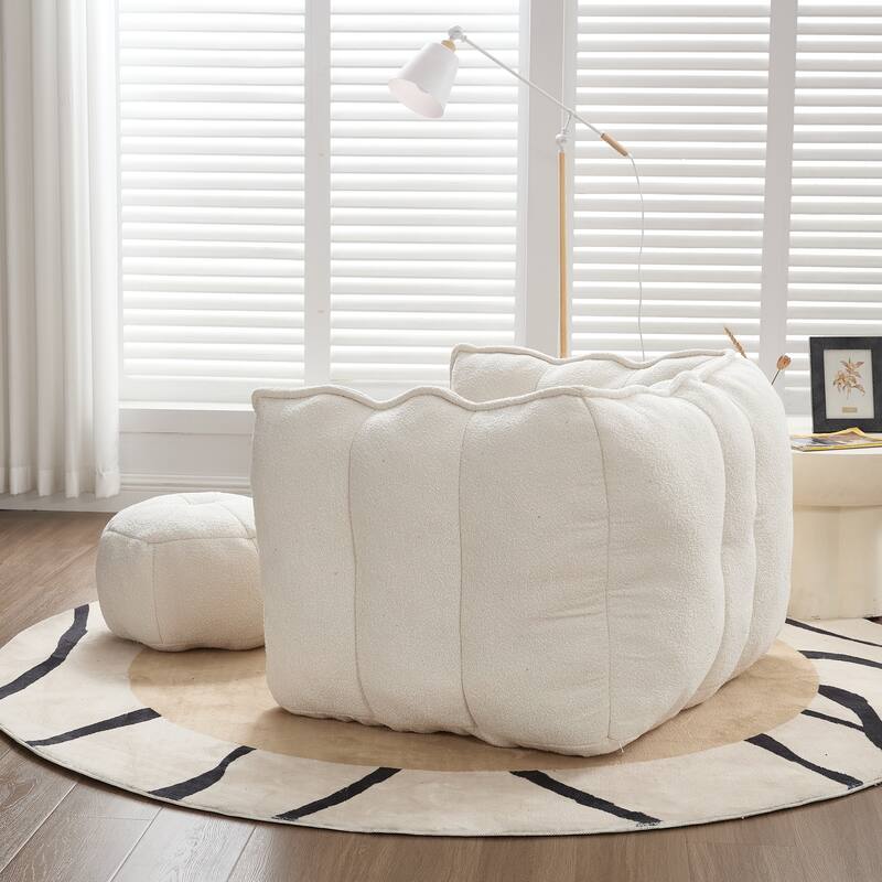 Extra-Large Chenille Bean Bag Chair with Footstool, Comfy Bean Bag Sofa for Adults, High Resilient Foam Square Lazy Sofa
