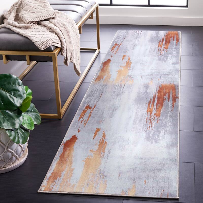 SAFAVIEH Tacoma Machine Washable Slip Resistant Becky Modern Abstract - 2' 6" x 8' - Grey/Rust - Runner
