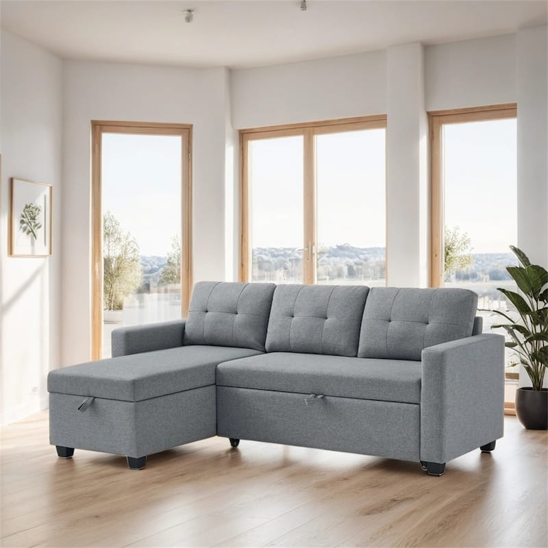Upholstered Pull Out Sectional Sofa w/Storage,Convertible Corner Couch